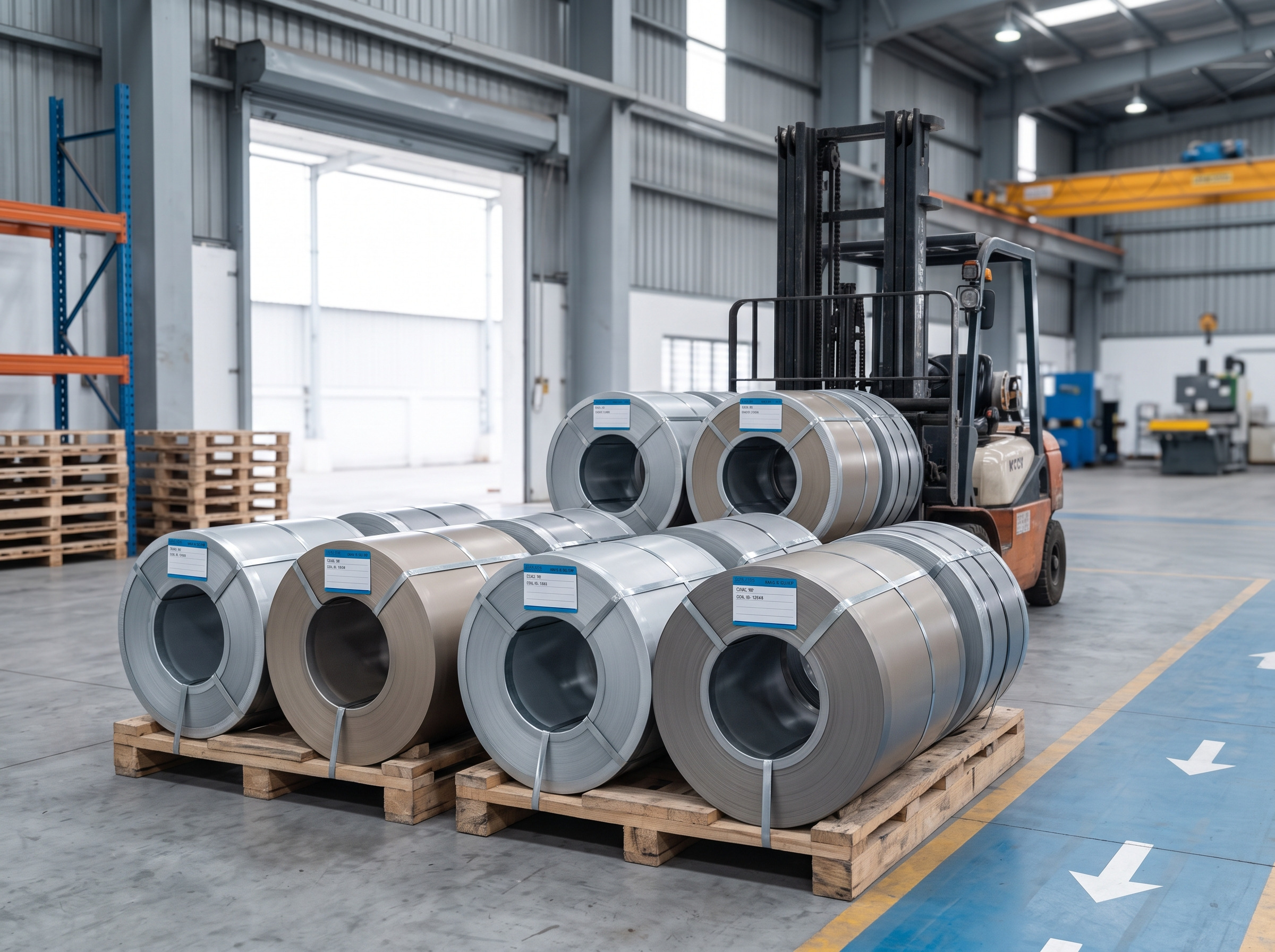 Packed slit steel coils on pallet